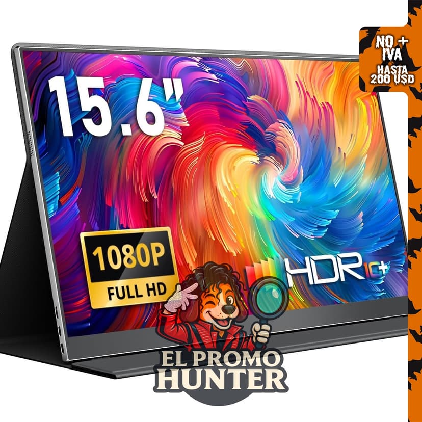 Yodoit Monitor portátil de 15.6" (39.6 cm) FHD, 1920 × 1080, pantalla IPS, USB tipo C, altavoces, compatible con PC y MacBook.