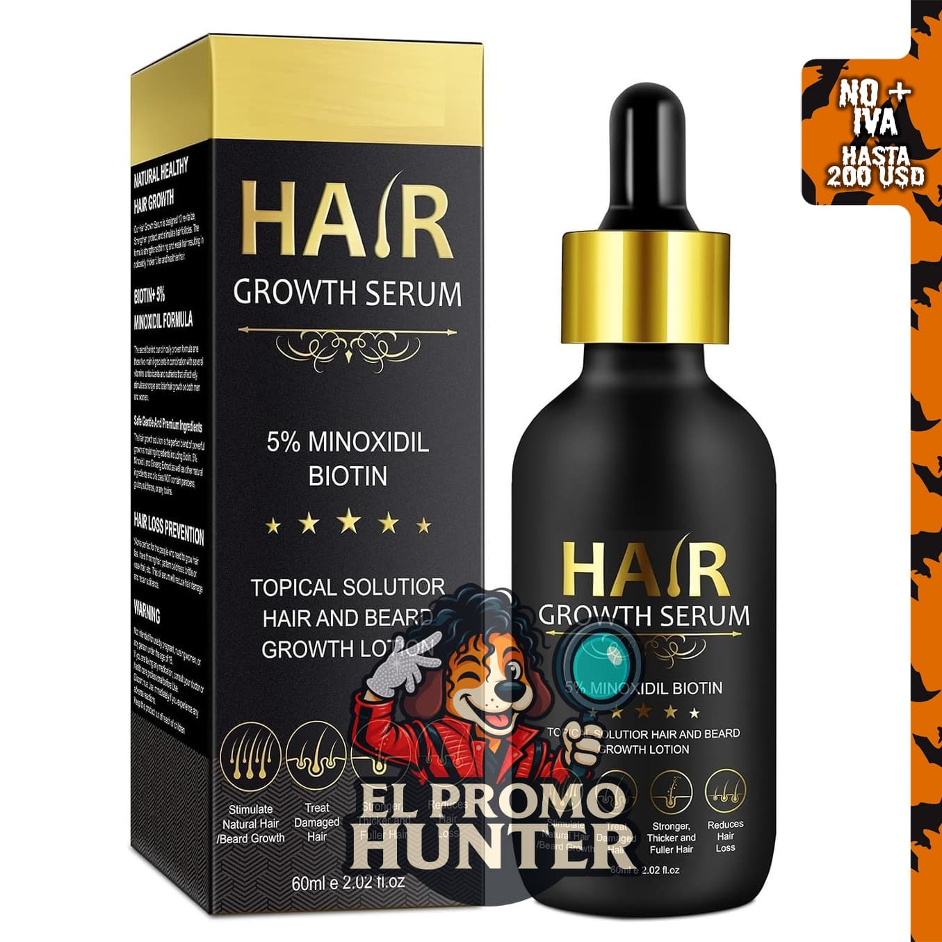 Suero SOLEMEONY para el crecimiento del cabello con minoxidil al 5%, 2.02 oz (60 ml).