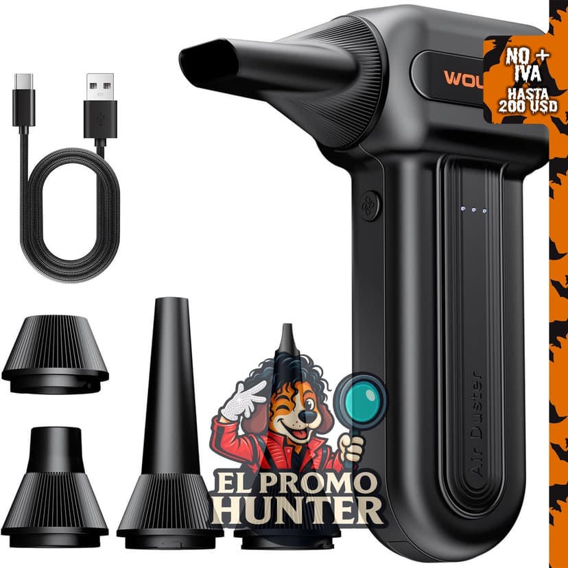 WOLFBOX Plumero de aire comprimido MF60, ajustable con 3 velocidades.
