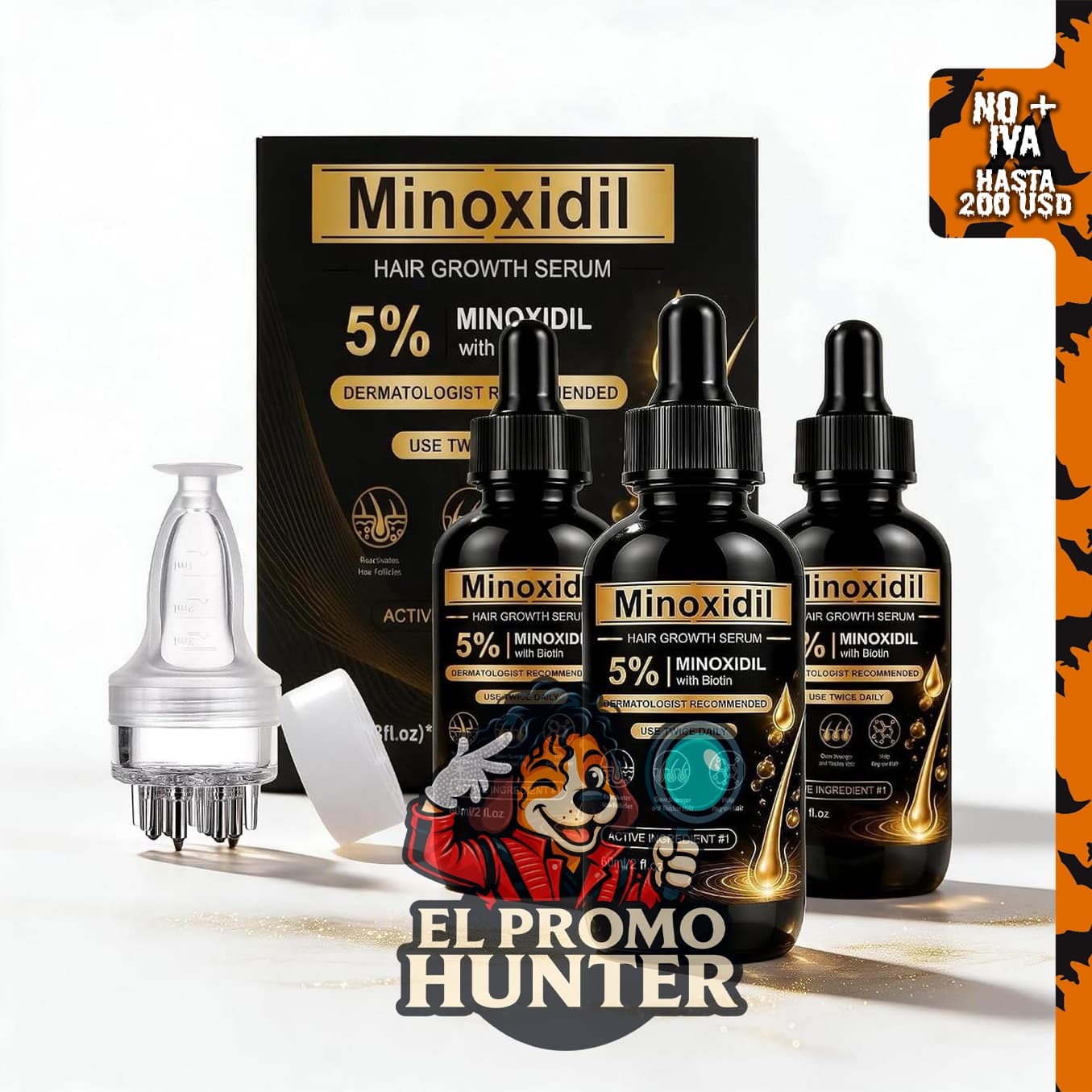 Suero para el crecimiento del cabello con minoxidil al 5%.