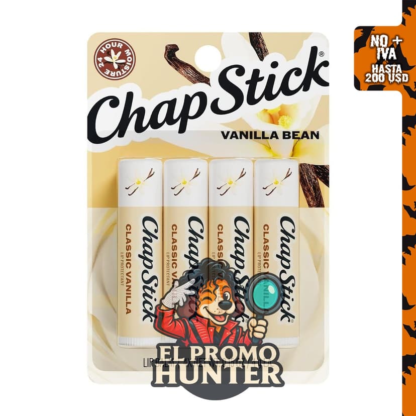 ChapStick Bálsamo labial sabor vainilla, hidratación de 24 horas.