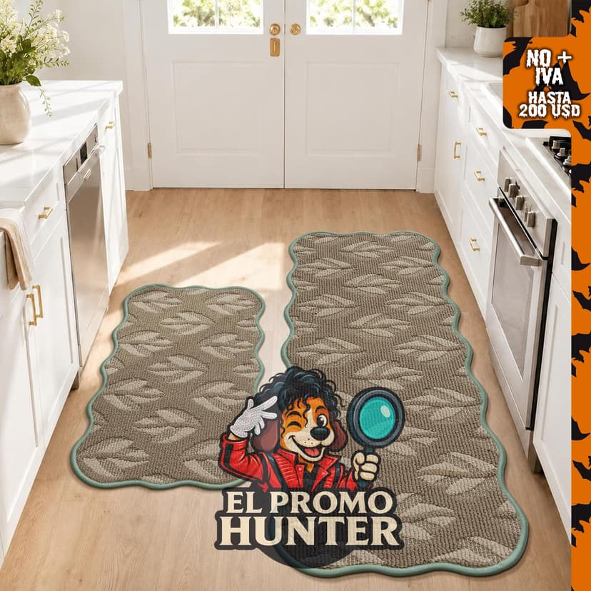 Alfombras de cocina antideslizantes, hoja/beige (2 unidades).