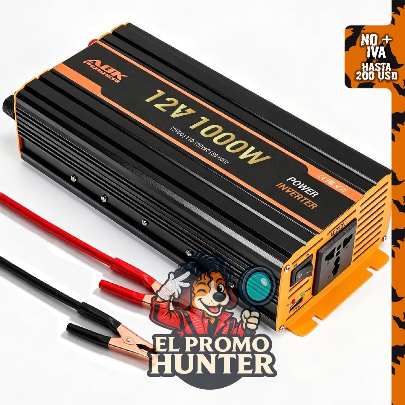 Inversor de corriente 1000W, 12V DC a 110V/120V CA para vehículos.