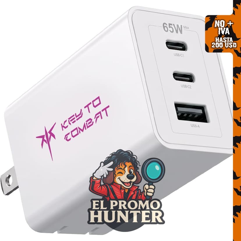 KTC Bloque de cargador USB C de 3 puertos, potencia máxima de 65 W.