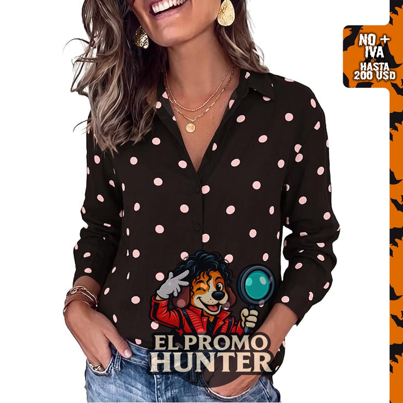 Blusa de manga larga con lunares para mujer de BTFBM.