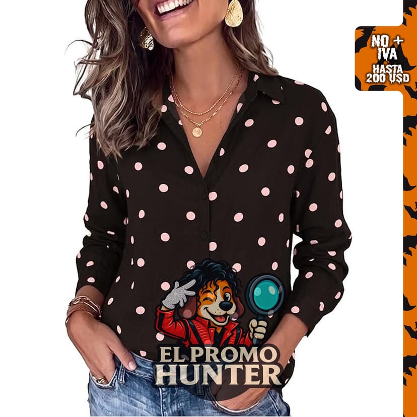 Blusa de manga larga con lunares para mujer de BTFBM.