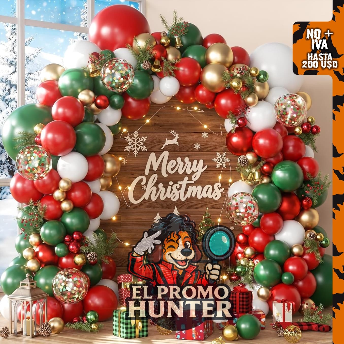 Kit de arco de globos rojos y verdes para decoraciones navideñas.