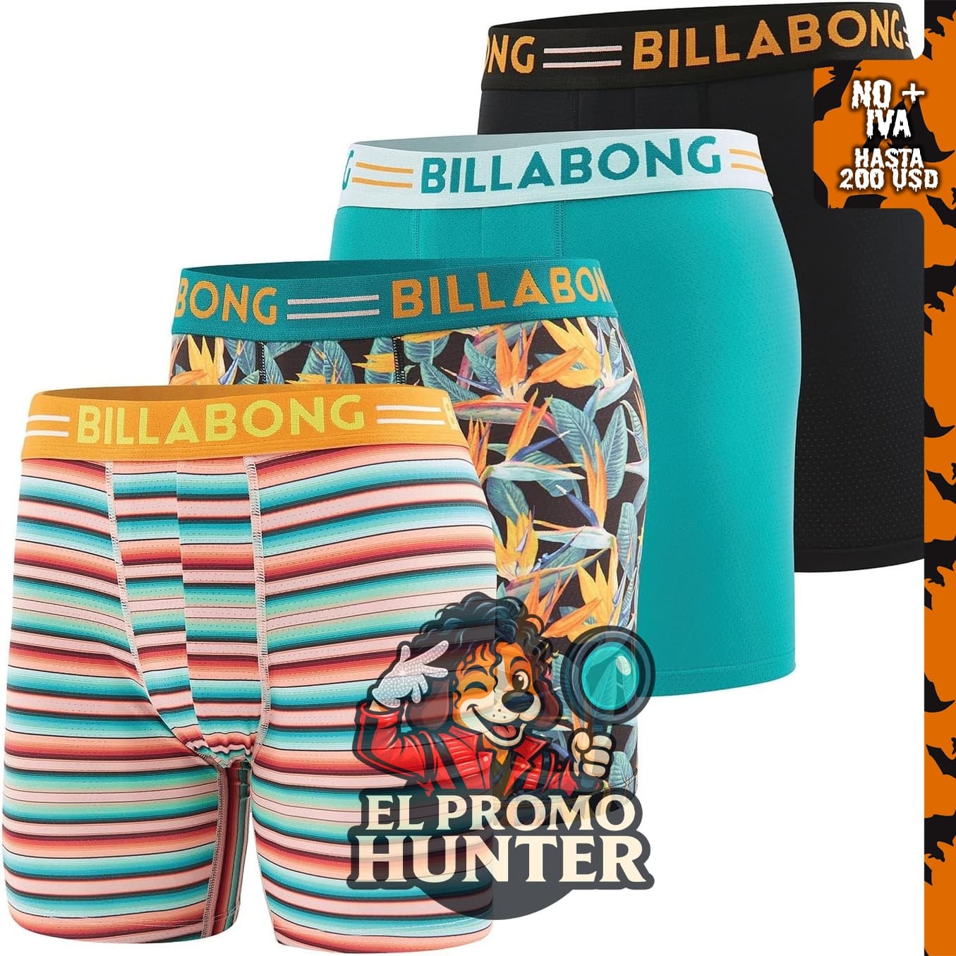 Billabong Paquete de 4 bóxers de nylon para hombre.