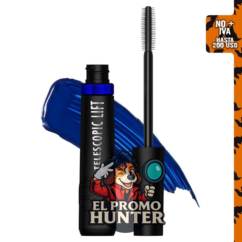 L'Oreal Paris Telescopic Lift Máscara, 10 ml, color Azul Estelar, alarga y volumiza pestañas.