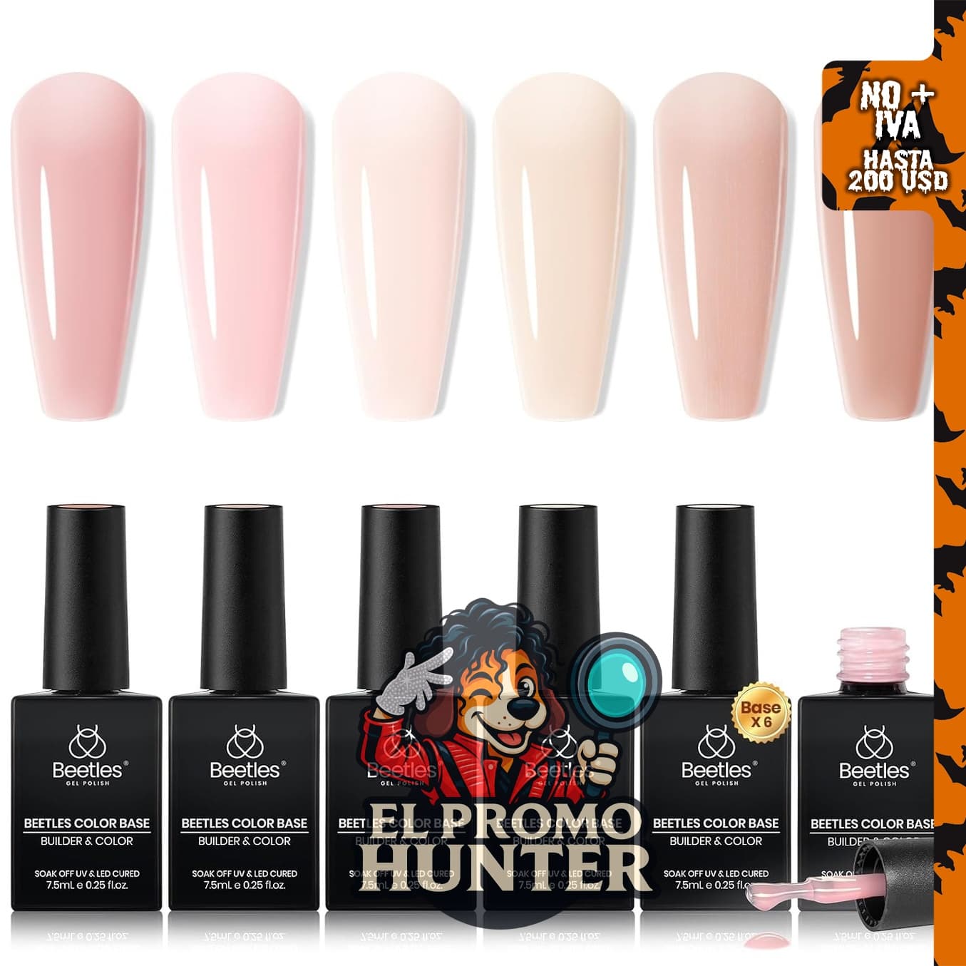 Beetles Esmalte de uñas de gel con base de goma, 6 colores.