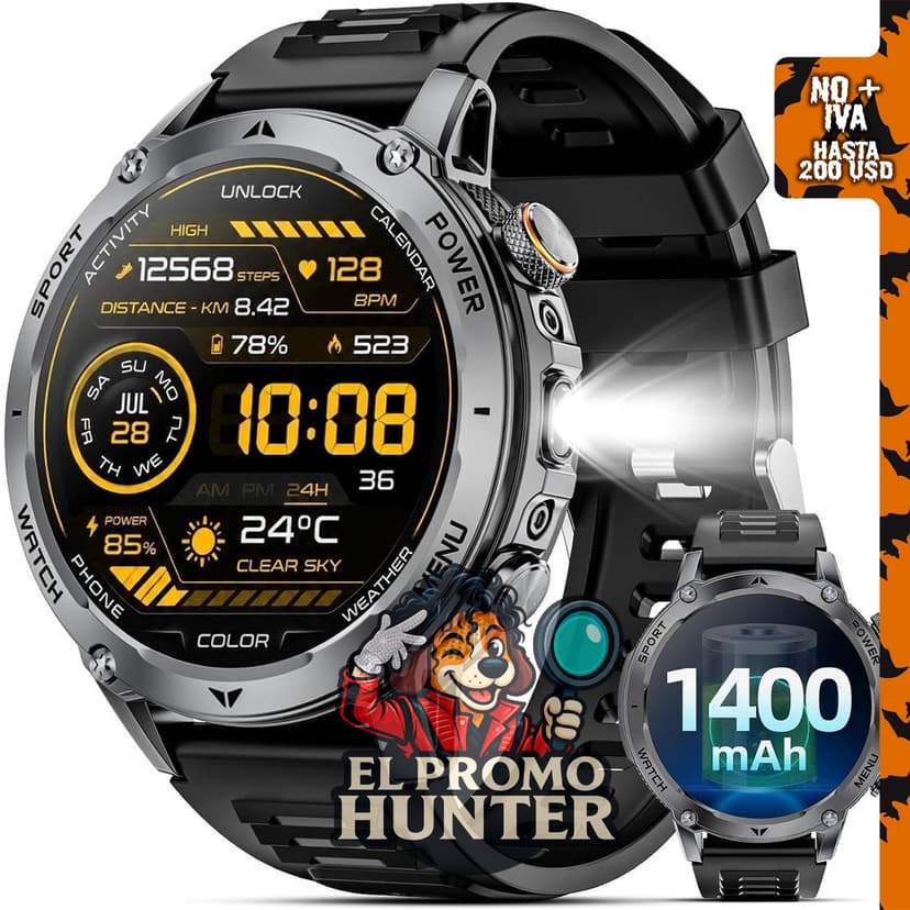 Reloj inteligente Karchilor militar para hombres, batería de 1400 mAh, función de llamada.