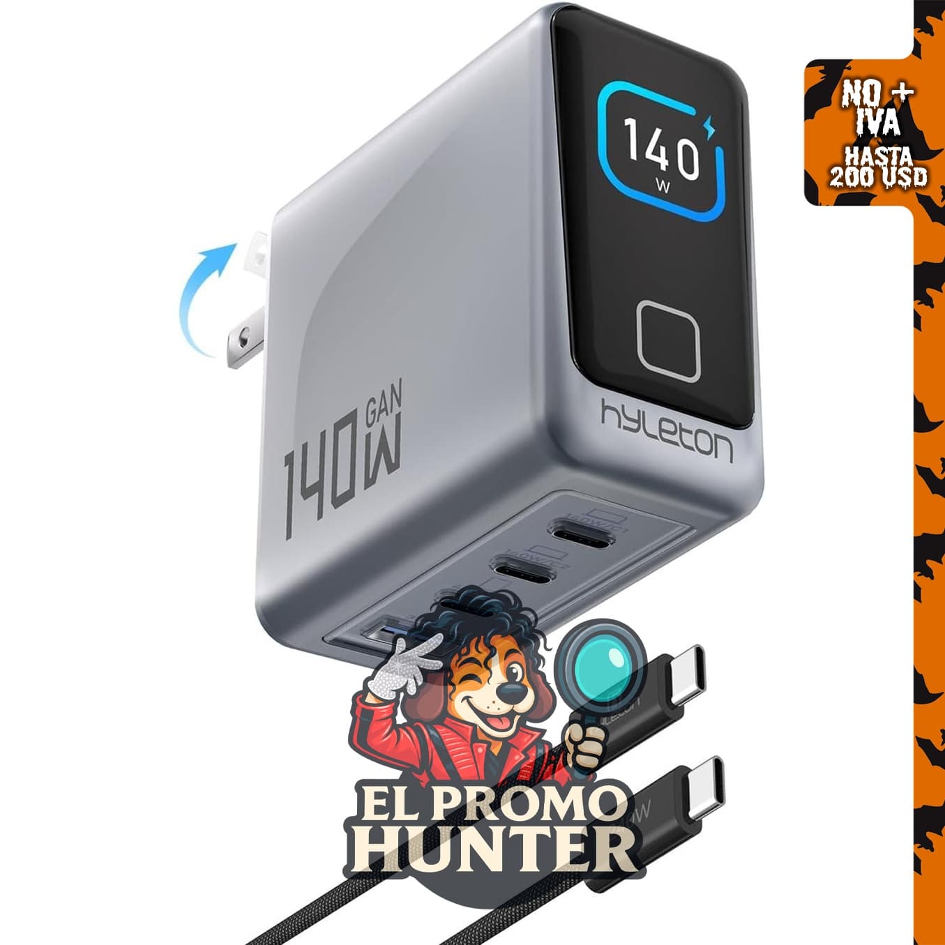 Cargador rápido USB C de 140 W para MacBook Pro, 4 puertos, tecnología GaN.