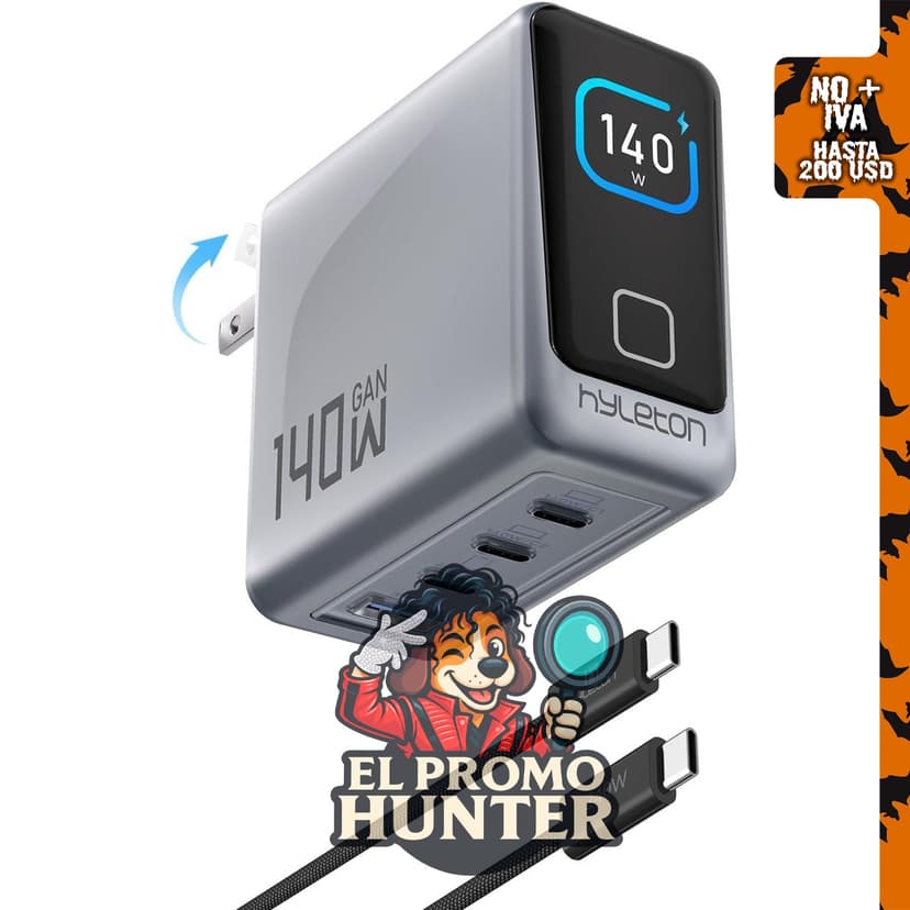 Cargador rápido USB C de 140 W para MacBook Pro, 4 puertos, tecnología GaN.