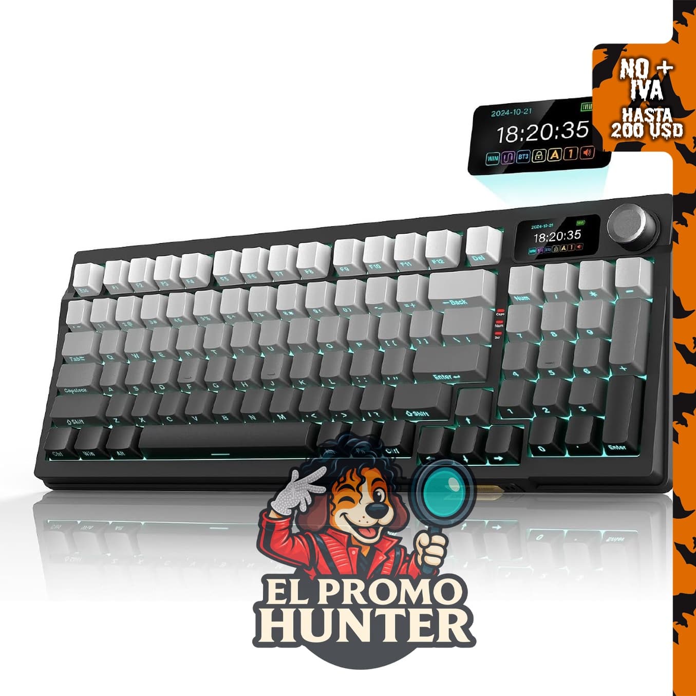 RedThunder K95 Teclado Mecánico Inalámbrico con pantalla TFT, retroiluminación RGB y conexión de tres modos.