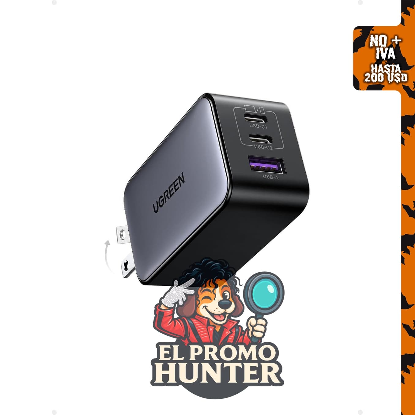 UGREEN Nexode 65 W cargador de pared USB C con 3 puertos.