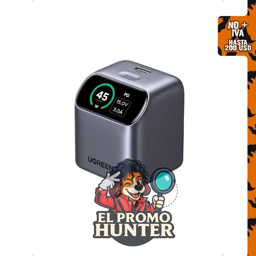 UGREEN Nexode Pro 45W USB‑C GaN cargador con pantalla inteligente.