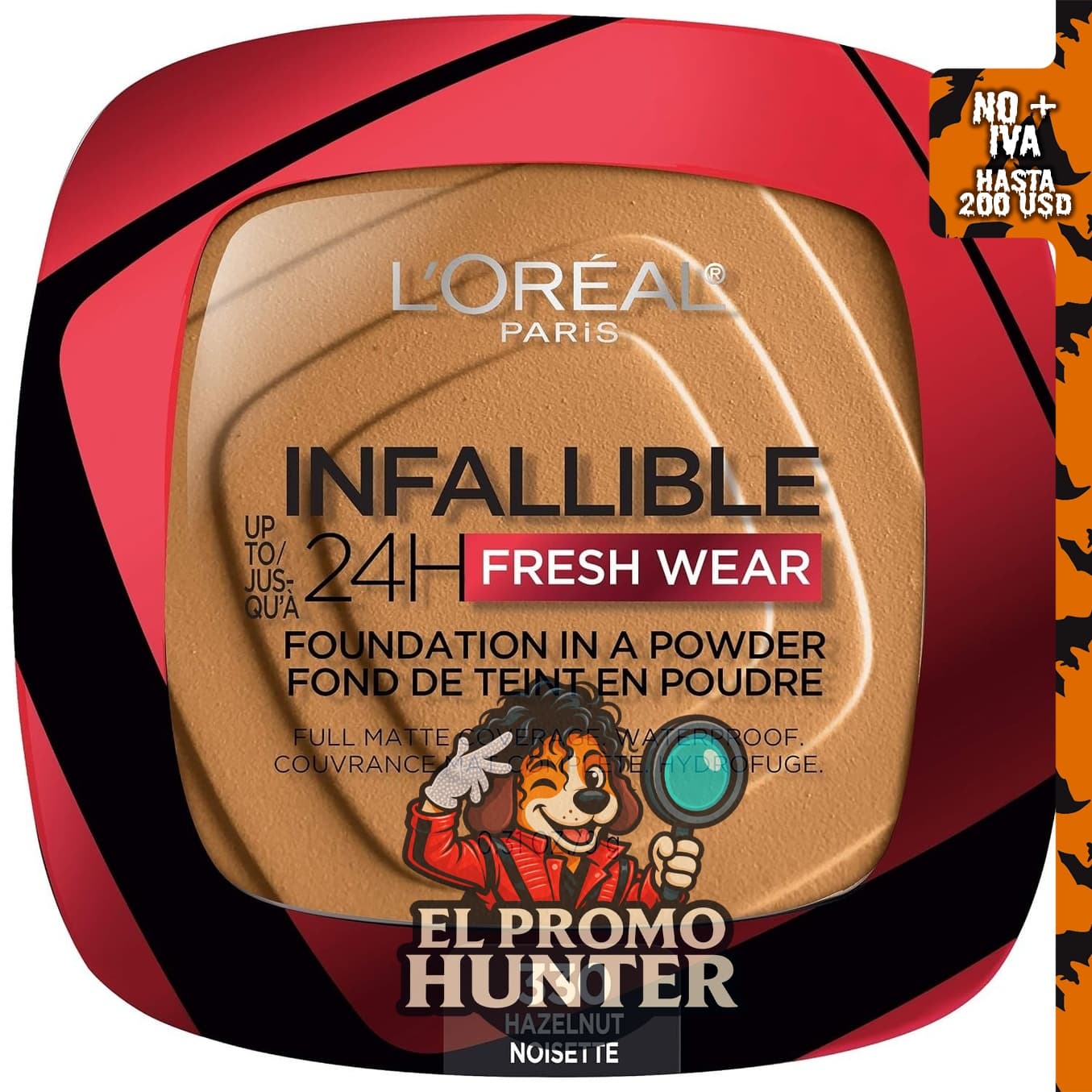 L'Oreal Paris Base de maquillaje Infallible Fresh Wear en polvo, color avellana, 8.8 g.