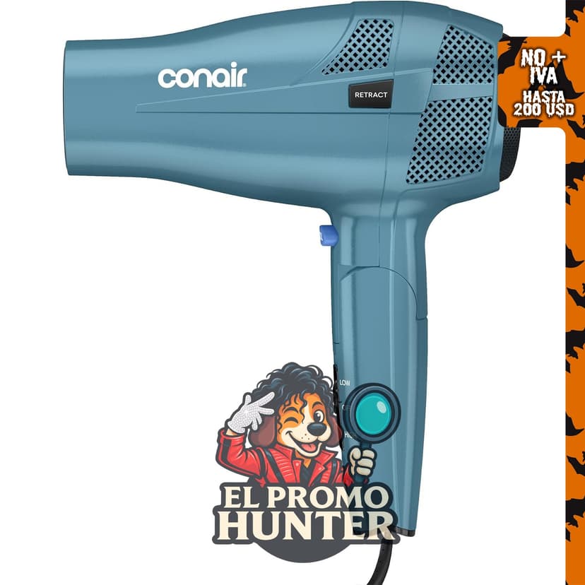 Secador de pelo iónico Conair de 1875 W, con mango plegable y guardacables.