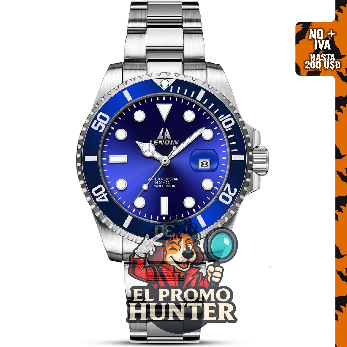 LN LENQIN Reloj impermeable de acero inoxidable para hombre.