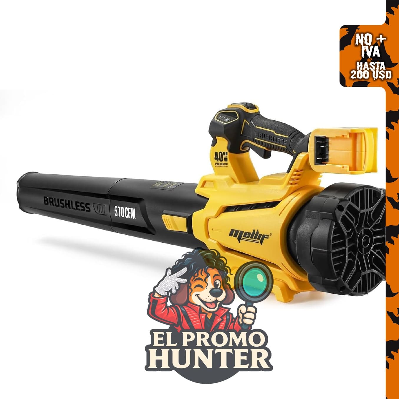 Soplador de hojas inalámbrico sin escobillas, compatible con batería Dewalt.