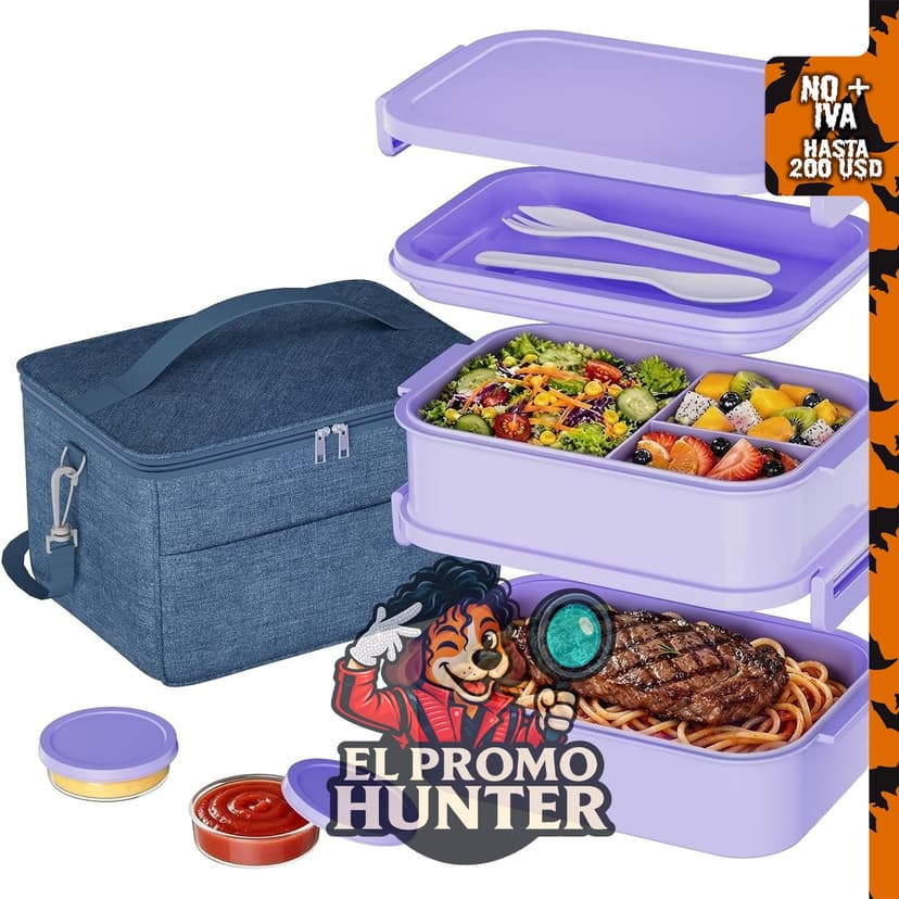 Lonchera Bento apilable de 74 oz, a prueba de fugas, incluye tenedor y cuchara.