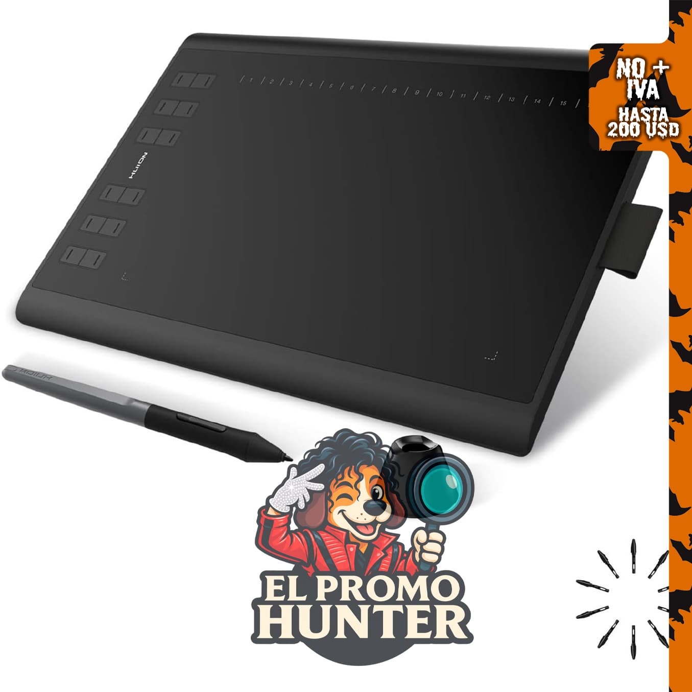 HUION Inspiroy H1060P, tableta de dibujo gráfico de 10 x 6.25 pulgadas (25.4 x 15.9 cm) con sensibilidad a la presión de 8192 y lápiz capacitivo sin batería.