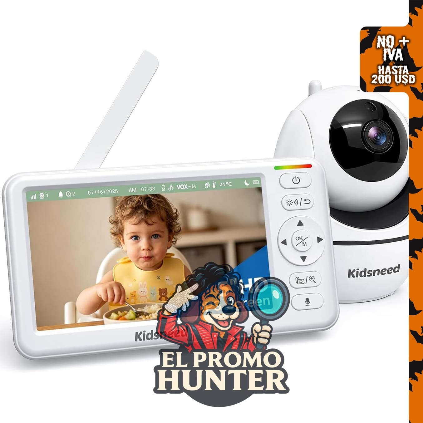 Kidsneed Monitor de bebé sin WiFi de 5" con cámara y audio.