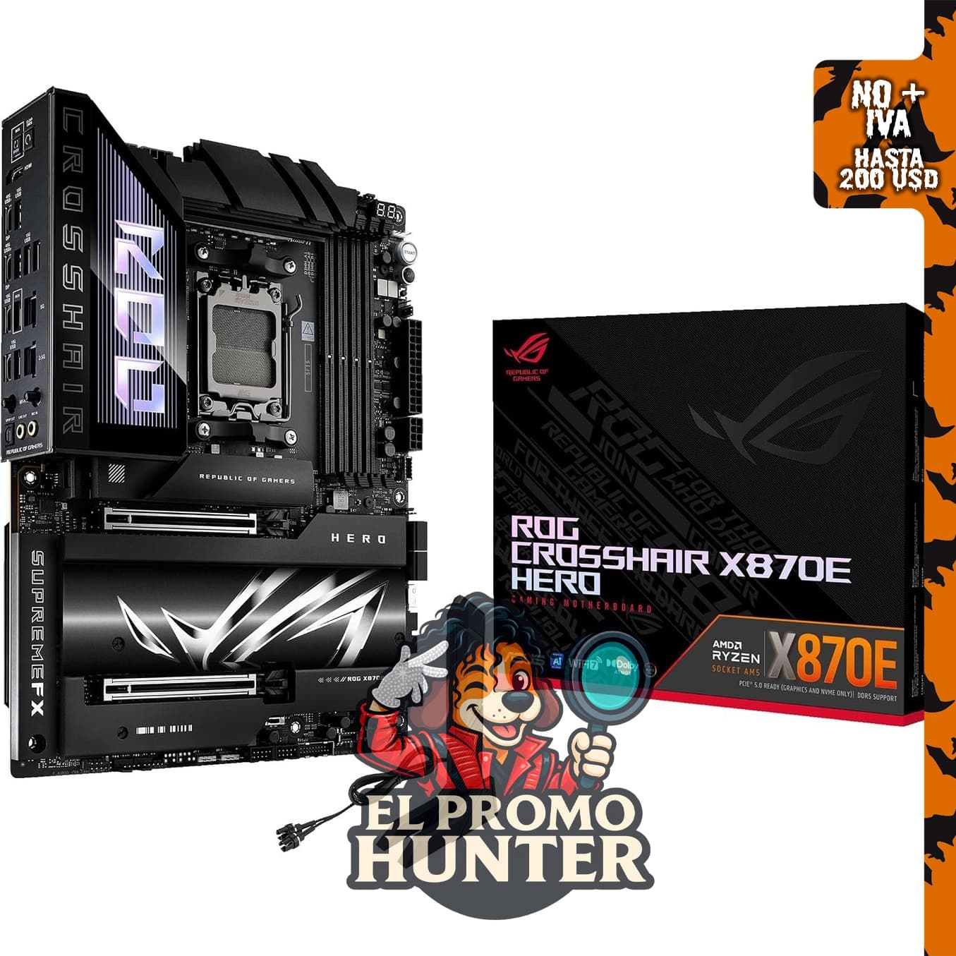 ASUS ROG Crosshair X870E Hero AMD X870E AM5 ATX Placa base con soporte para DDR5 y PCIe 5.0.