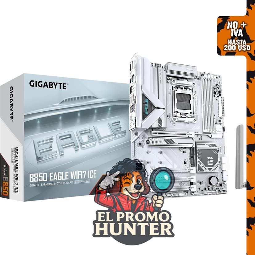 GIGABYTE Placa base B850 Eagle WIFI7 ICE AMD AM5 ATX, compatible con procesadores AMD Ryzen serie 9000/8000/7000.