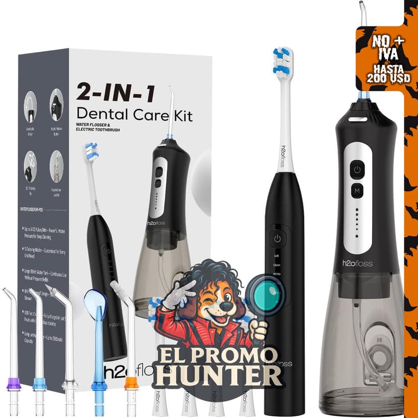 H2ofloss cepillo de dientes eléctrico sónico con irrigador bucal, recargable y con tanque de 300 ml.