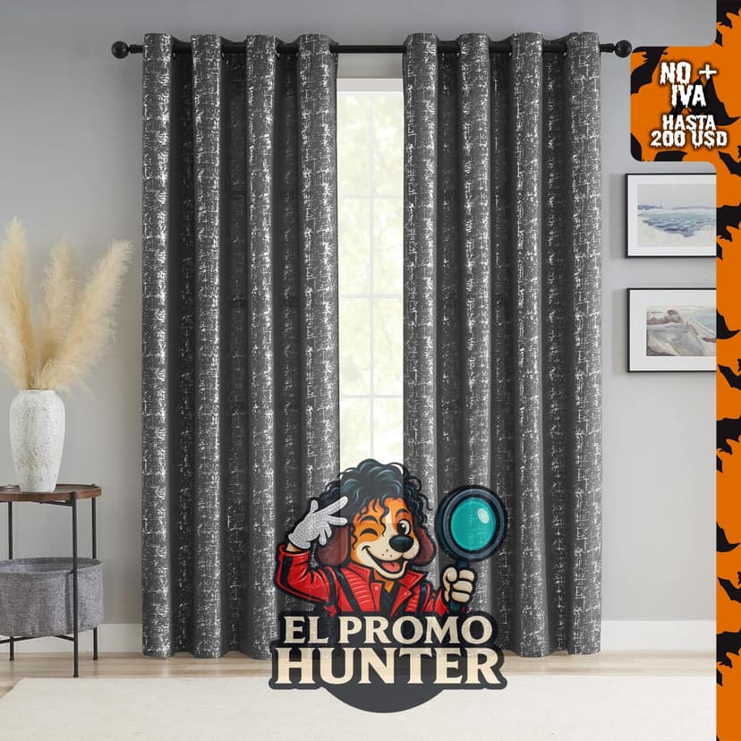 Cortinas texturizadas de lino con estampado de lámina plateada, diseño geométrico para tratamiento de ventanas.
