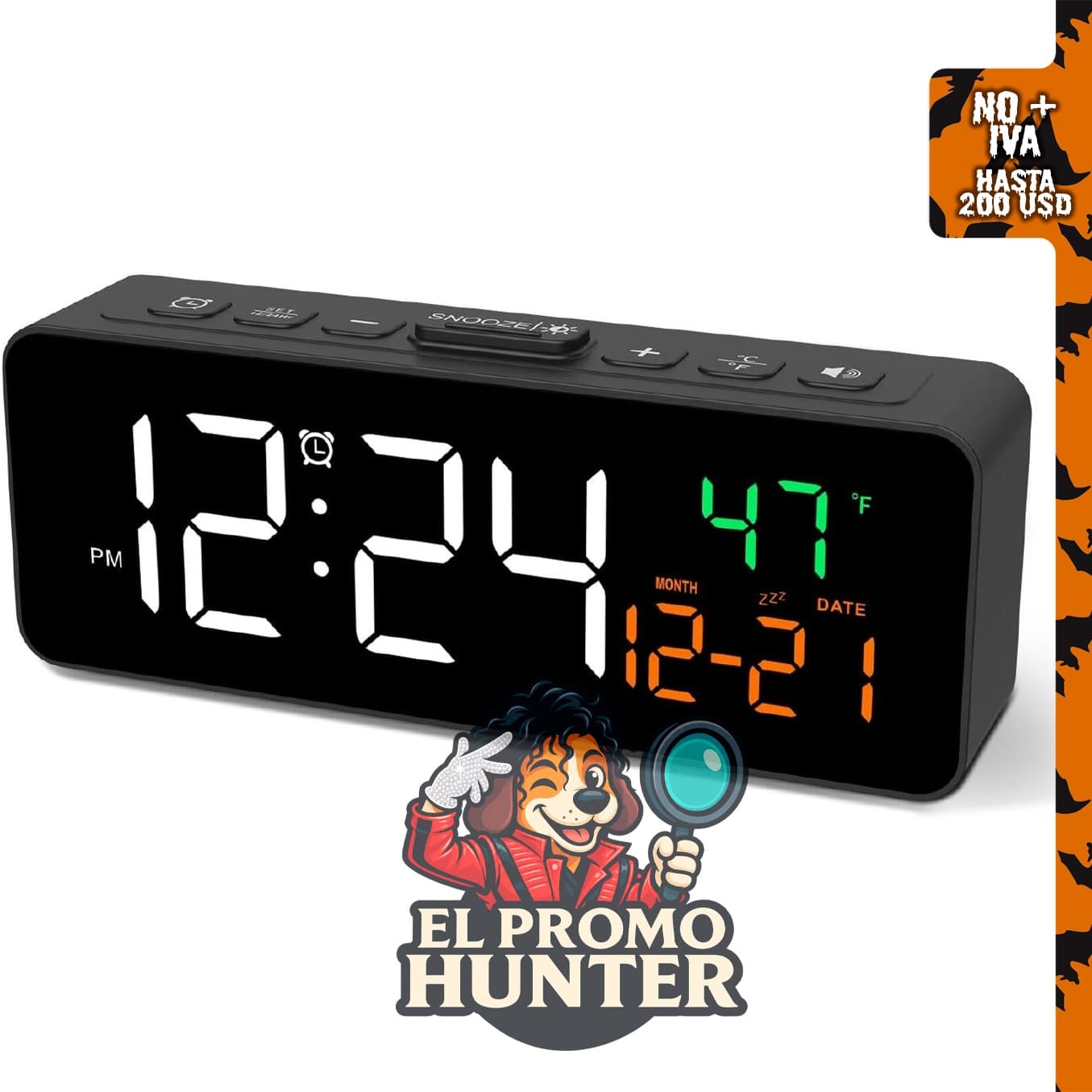 Reloj digital 3 en 1 para sala de estar, incluye función de despertador.
