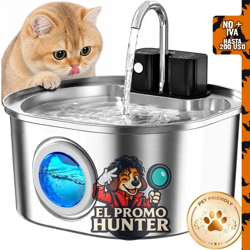 Voluas Fuente de agua para gatos de acero inoxidable, inalámbrica, 3.2 L (108 oz).