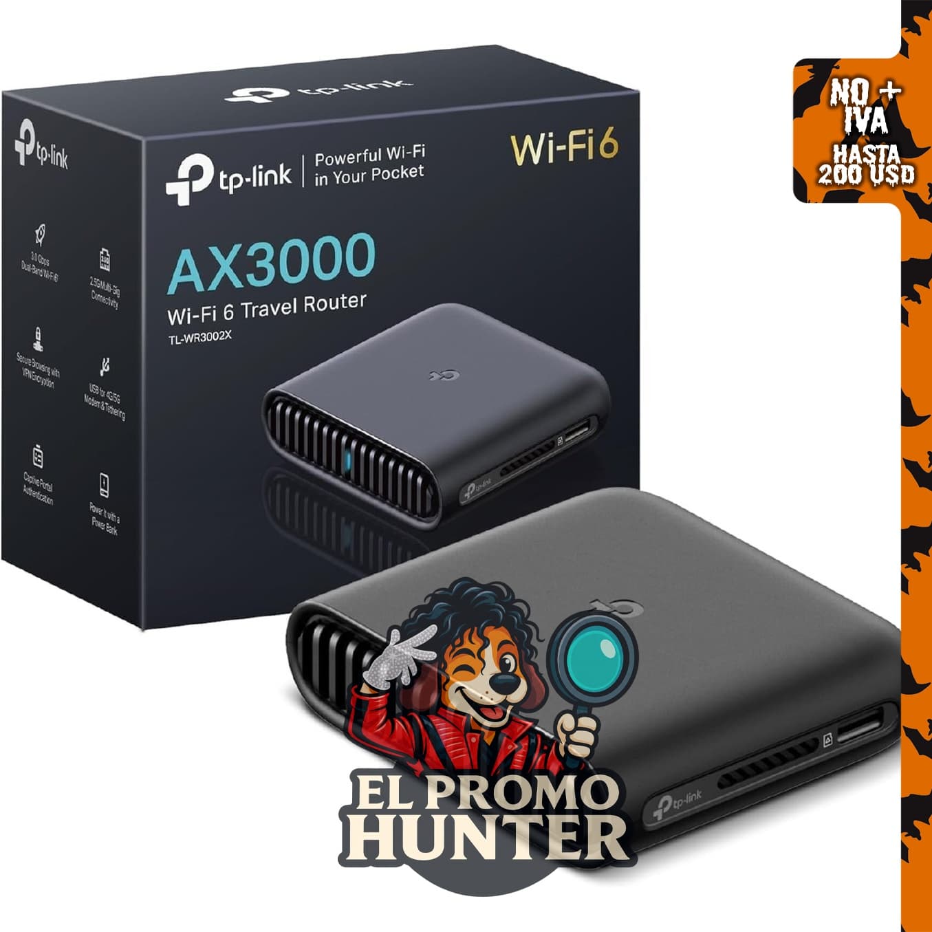 TP-Link Roam 6 AX3000 Router de viaje Wi-Fi 6 de doble banda (TL-WR3002X)