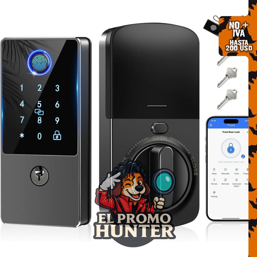 Cerradura electrónica ZRJPNXDM con entrada sin llave, control por app, bloqueo automático y huella digital.
