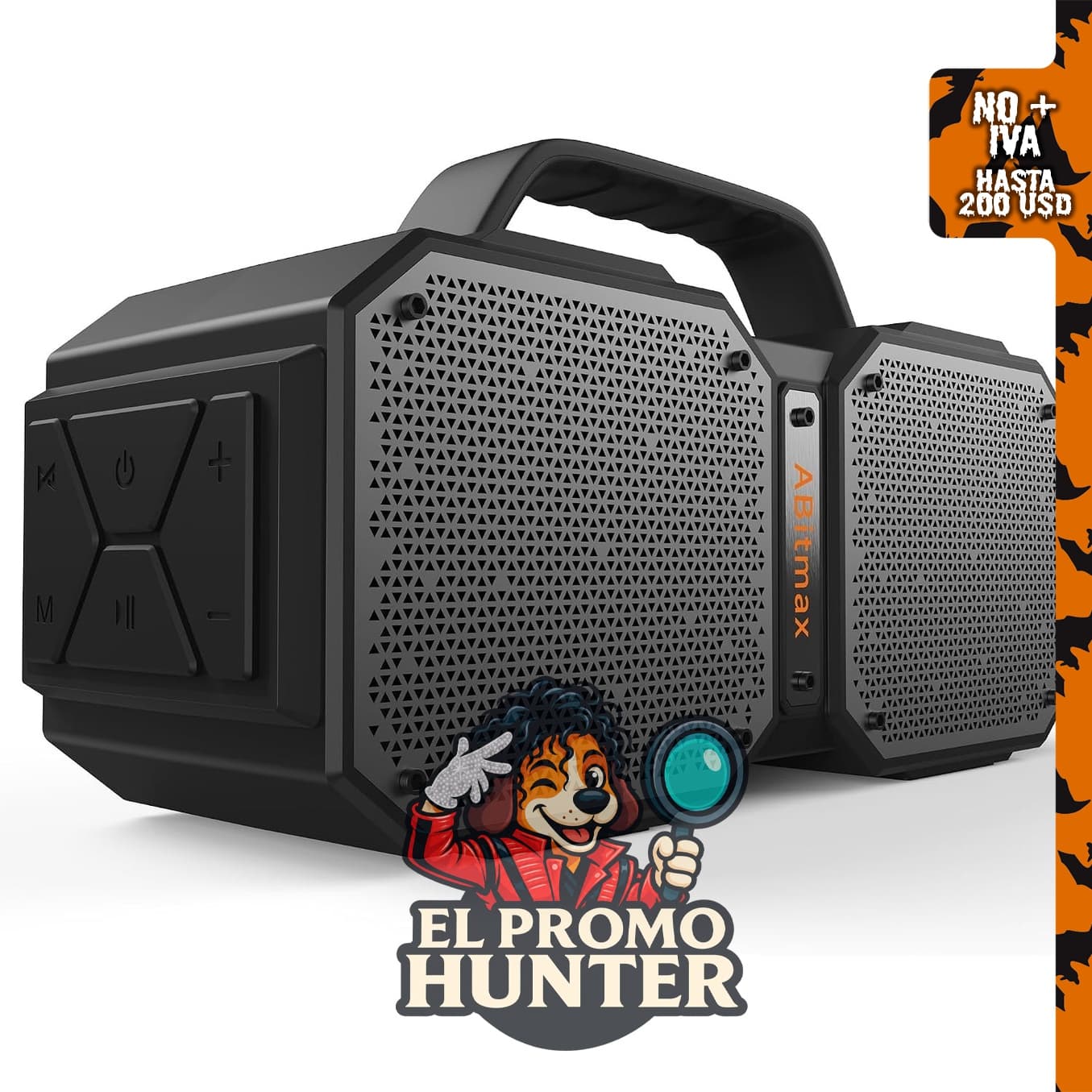 Altavoz Bluetooth ABitmax para exteriores, potencia máxima de 90 W, duración de batería de 35 horas.