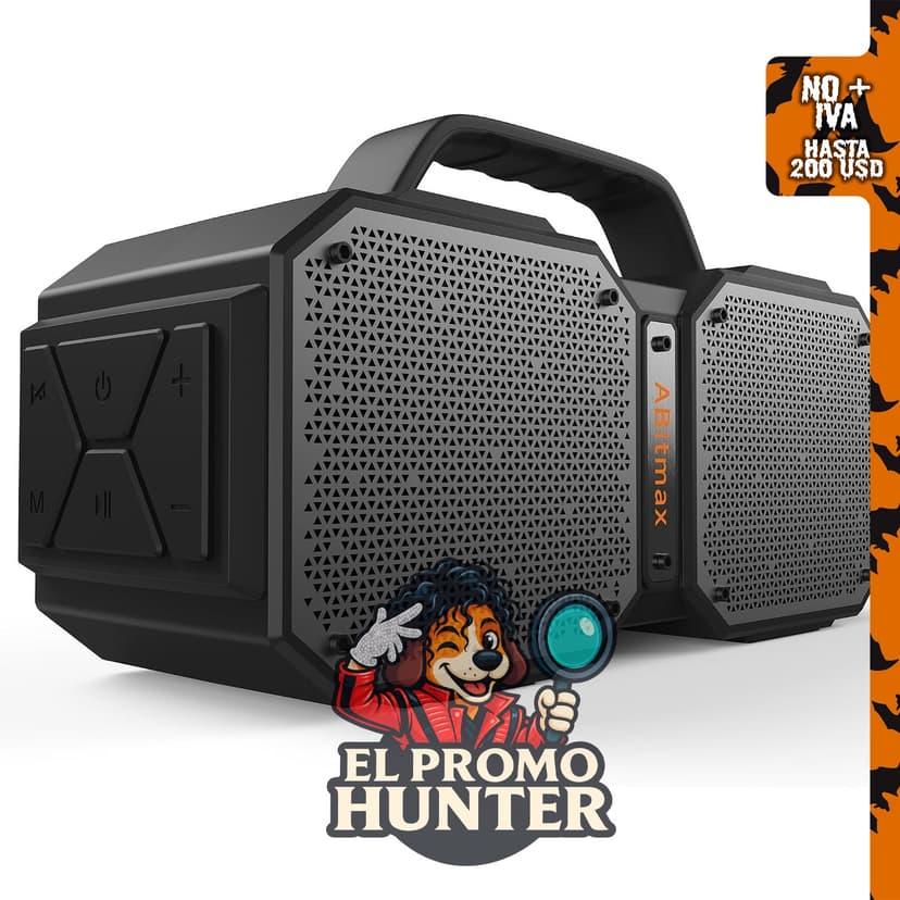 Altavoz Bluetooth ABitmax para exteriores, potencia máxima de 90 W, duración de batería de 35 horas.