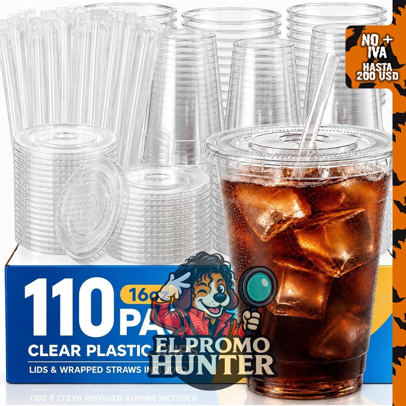 Paquete de 110 vasos desechables de plástico transparente de 16 oz (473 ml).