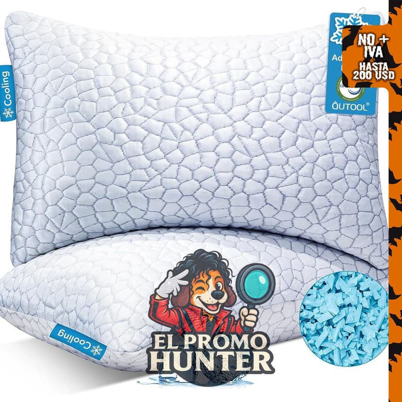 QUTOOL Juego de 2 almohadas de espuma viscoelástica triturada CertiPUR-US, tamaño Queen.