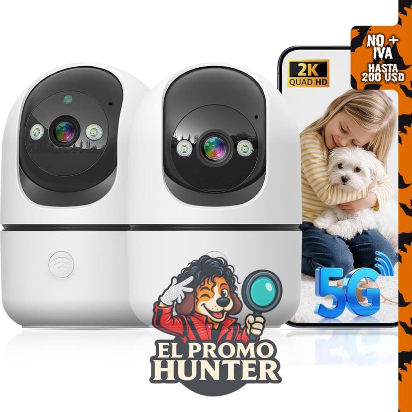 GBIUT Cámara interior 5G y 2.4G para vigilancia, con monitor panorámico e inclinación de 360°.
