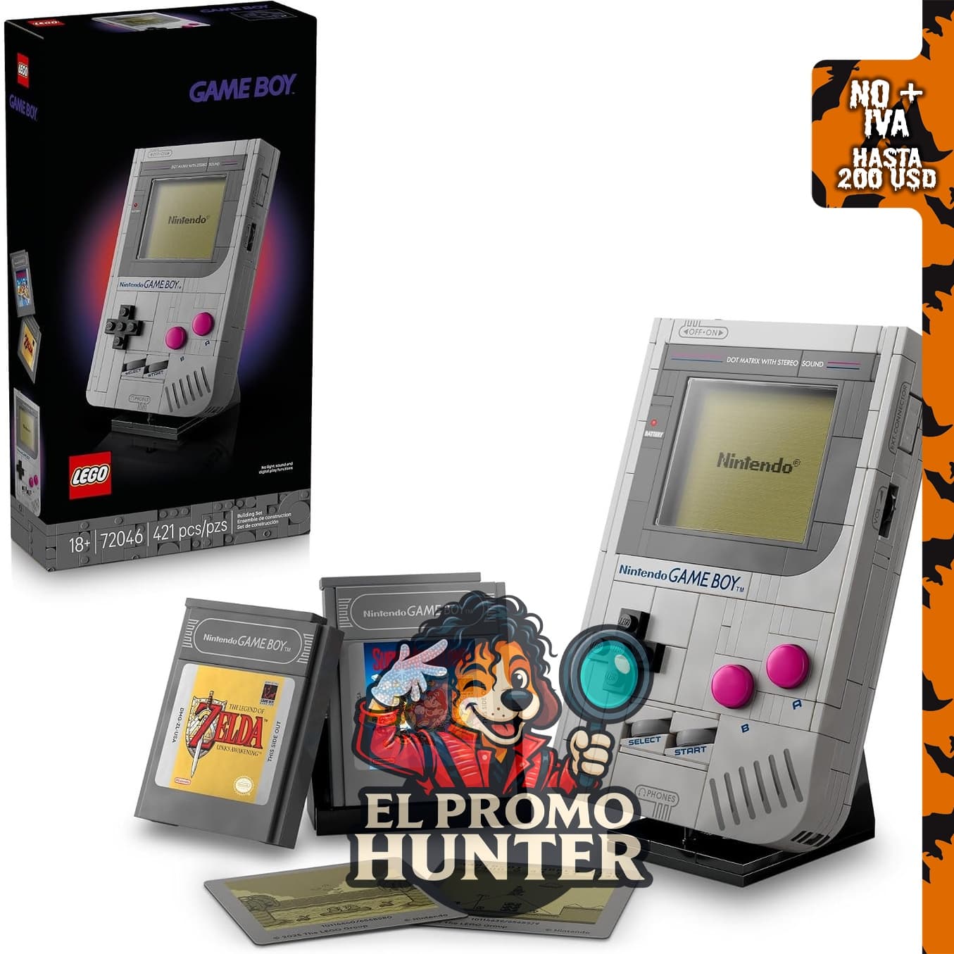 LEGO Super Mario Game Boy, modelo coleccionable para adultos, incluye juegos y soporte de exhibición.