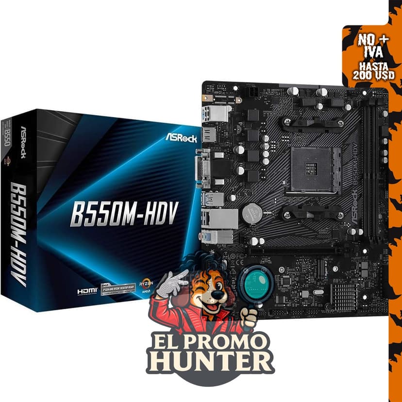 ASRock B550M-HDV Socket AM4 Micro-ATX placa base, compatible con procesadores AMD Ryzen serie 5000/4000/3000, DDR4 4733+(OC), PCIe 4.0, Gigabit LAN.