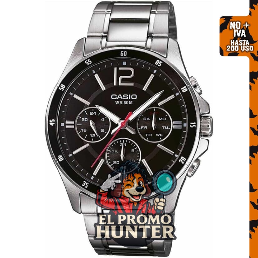 Reloj analógico de cuarzo Casio MTP-1374D-1 con correa de acero inoxidable.