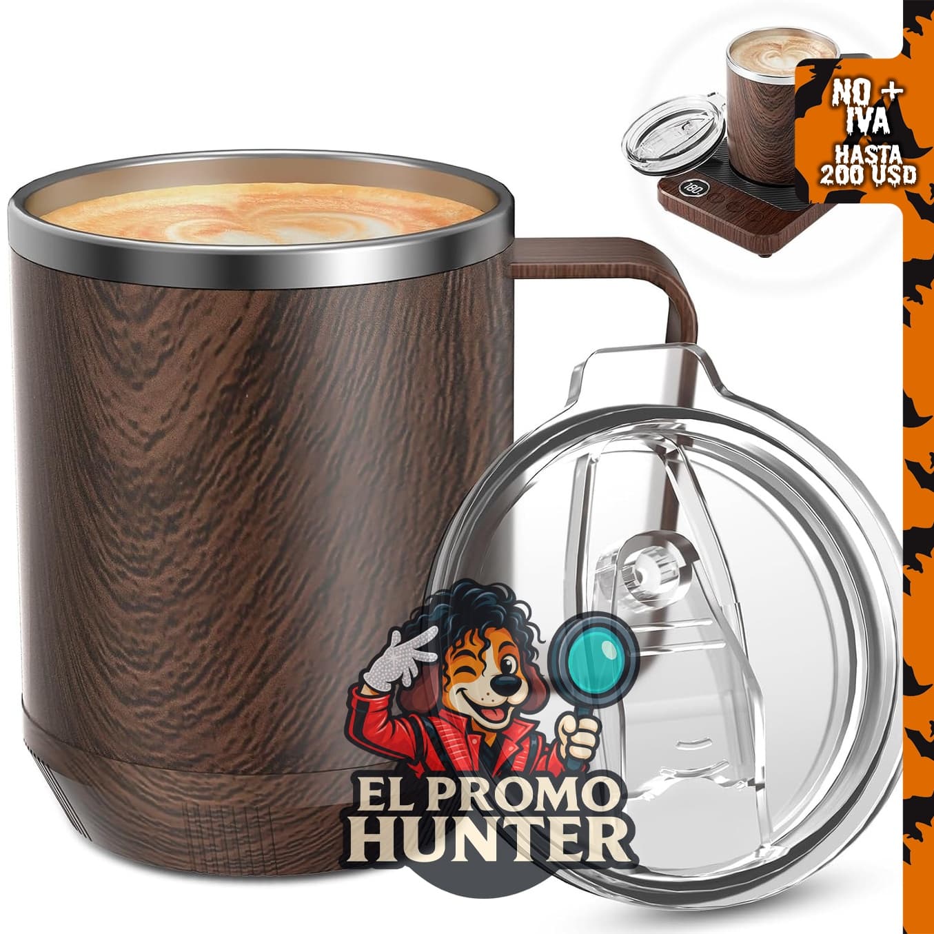 Taza de café calentada 16 oz con fondo plano de acero inoxidable 304.
