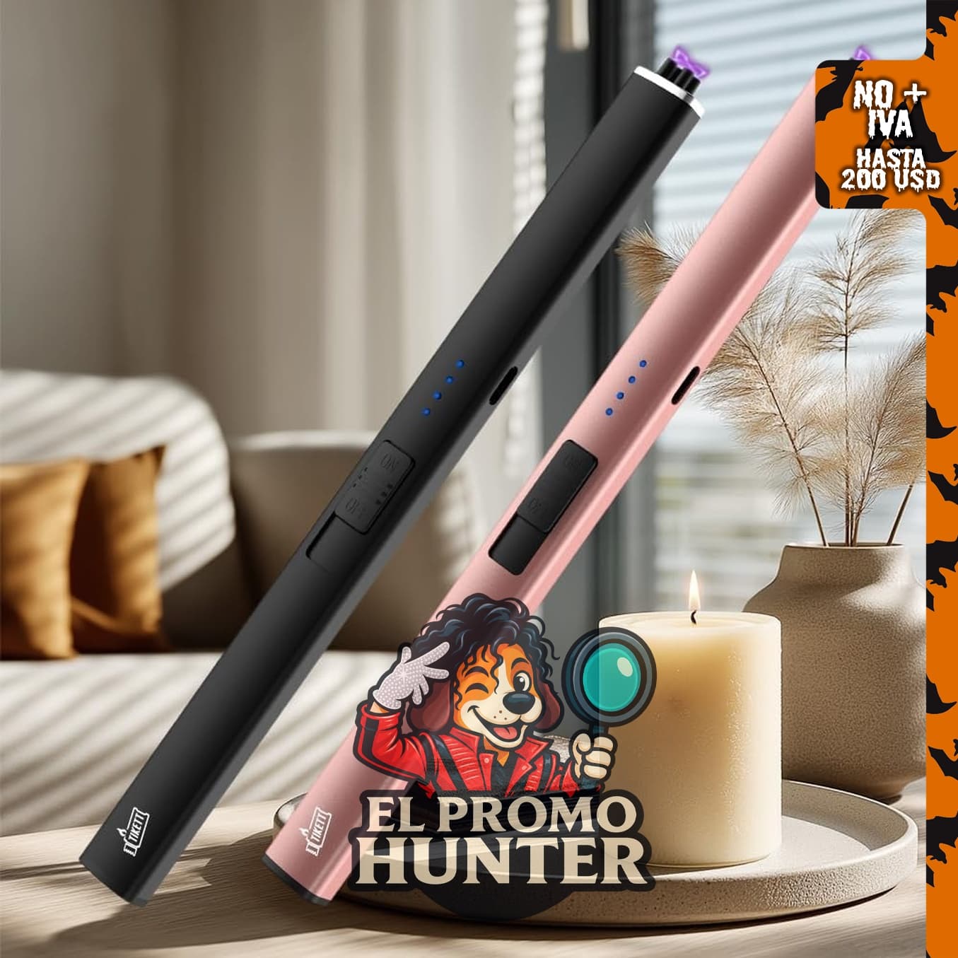 Paquete de 2 encendedores de velas de doble arco TIKETT, eléctricos y recargables por USB-C, con diseño de cuello largo.