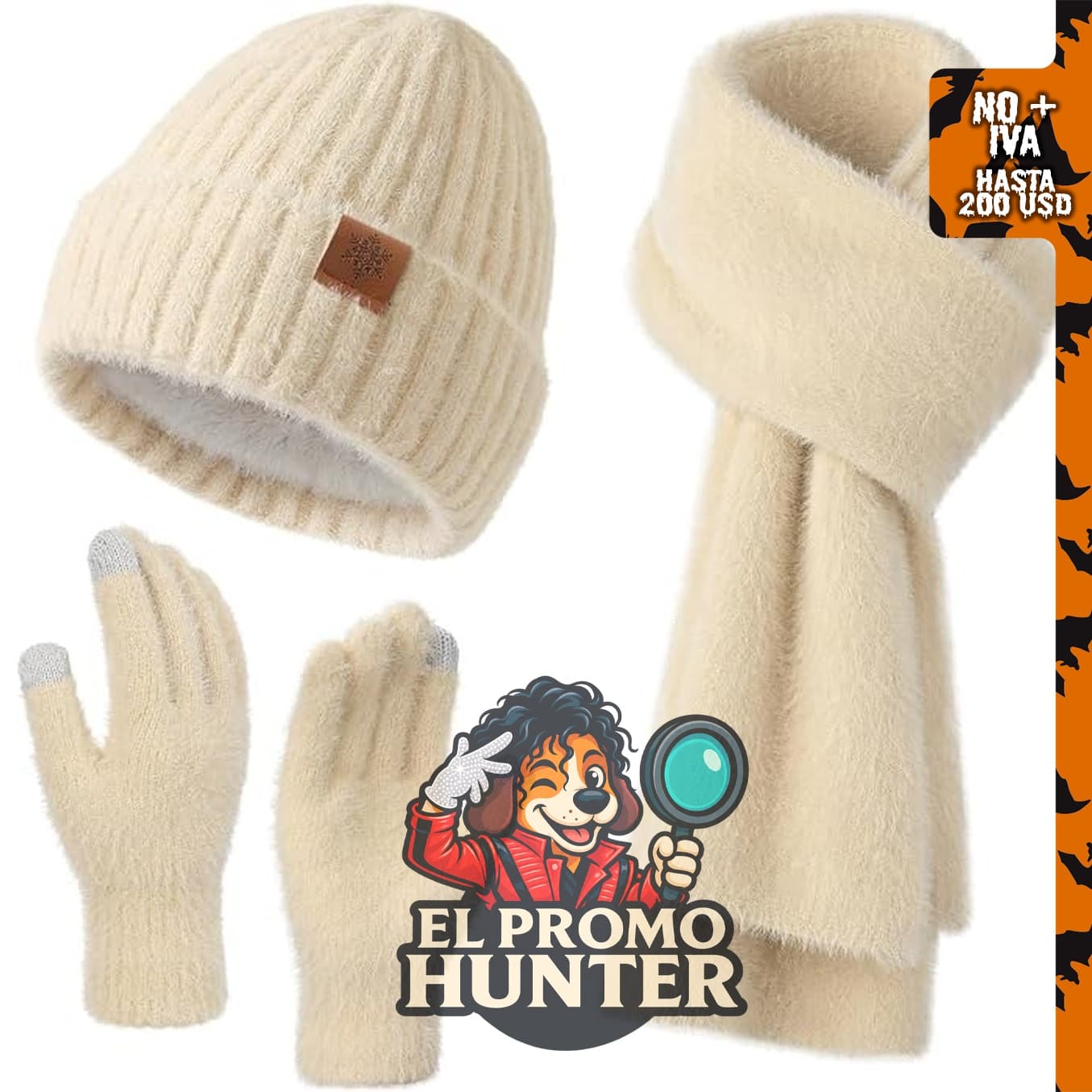 Conjunto de gorro, guantes y bufanda para mujer, incluye gorro, guantes y bufanda.