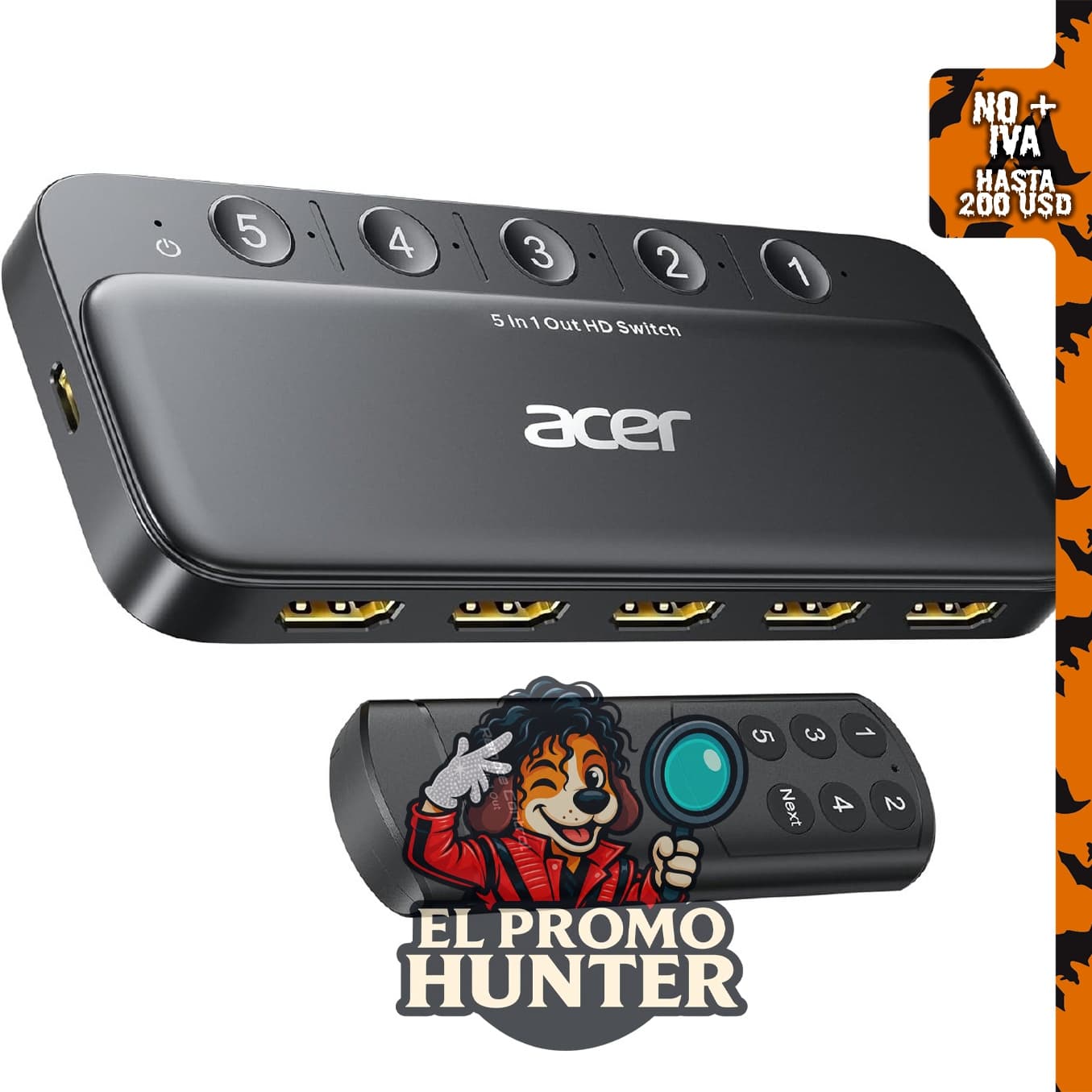 Acer 5 en 1 Switch HDMI 4K@60Hz HDMI 2.0 con control remoto para PS5.