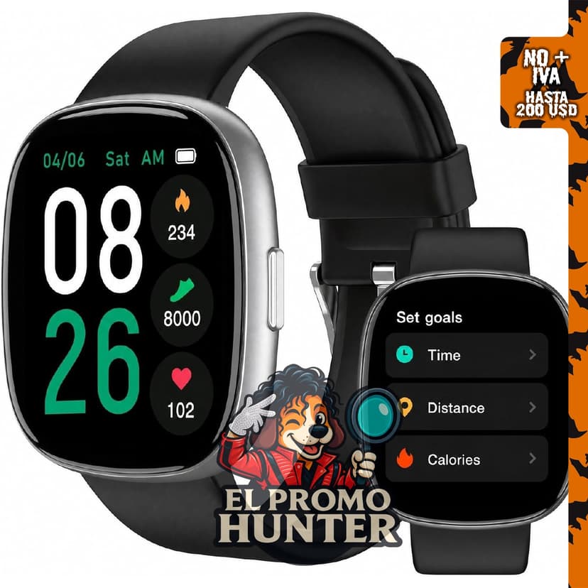 Smart Watch Bluetooth VRIFOZ con pantalla de 1.83", podómetro y función de llamadas.