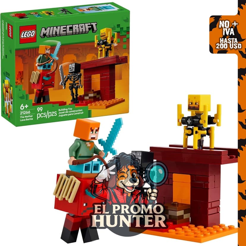 LEGO Minecraft The Nether Lava Battle – Juguete de construcción con figuras de Alex, Wither Skeleton, Blaze y Strider.