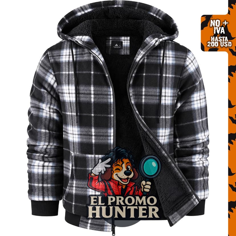 ZITY Sudadera con capucha para hombre, chaqueta de franela de forro polar a cuadros con cremallera completa y forro de sherpa.